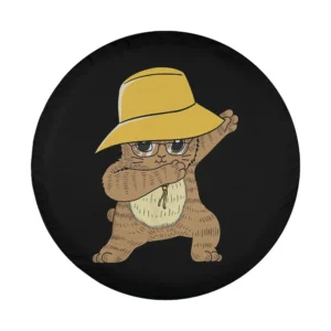 cartoon dabbing cat with yellow hat spare tire cover design only