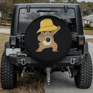 yellow hat dabbing cat cartoon spare tire cover with camera hole for SUV Bronco