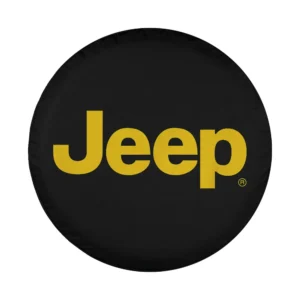 Yellow Jeep logo on black background design for spare tire cover