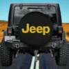 Yellow Jeep Logo Black Background Jeep Wrangler Spare Tire Cover No Camera Hole