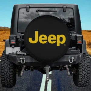 Yellow Jeep Logo Black Background Jeep Wrangler Spare Tire Cover No Camera Hole