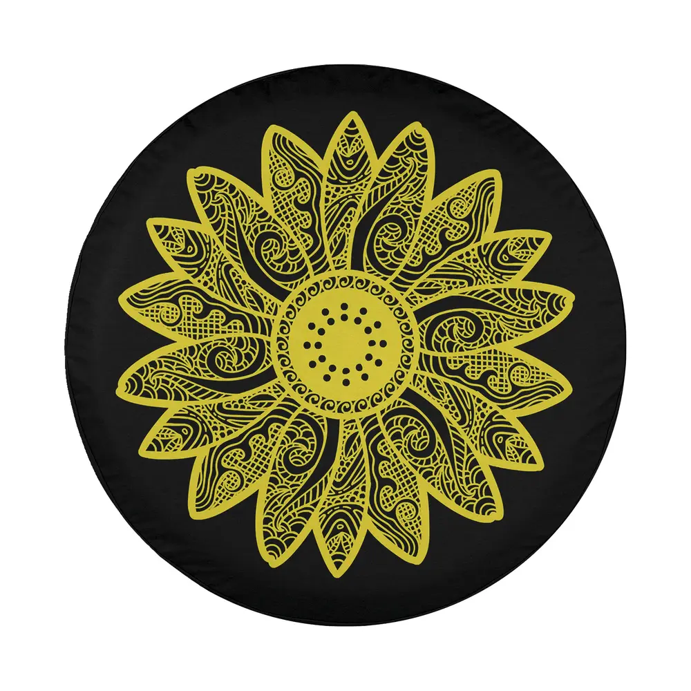 Yellow mandala sunflower paisley pattern design for spare tire cover