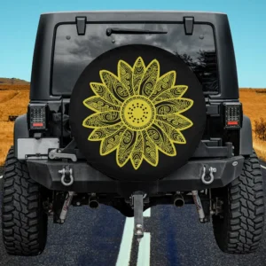 Yellow mandala sunflower paisley pattern spare tire cover on Jeep Wrangler