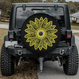 Yellow mandala sunflower paisley pattern spare tire cover with camera hole