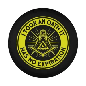 yellow oath emblem freemason masonic spare tire cover design closeup