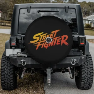 yellow orange street fighter logo officially licensed spare tire cover with camera hole for Honda HRV, Jeep, SUV, RV