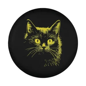 yellow sketched cat face illustration design for spare tire cover