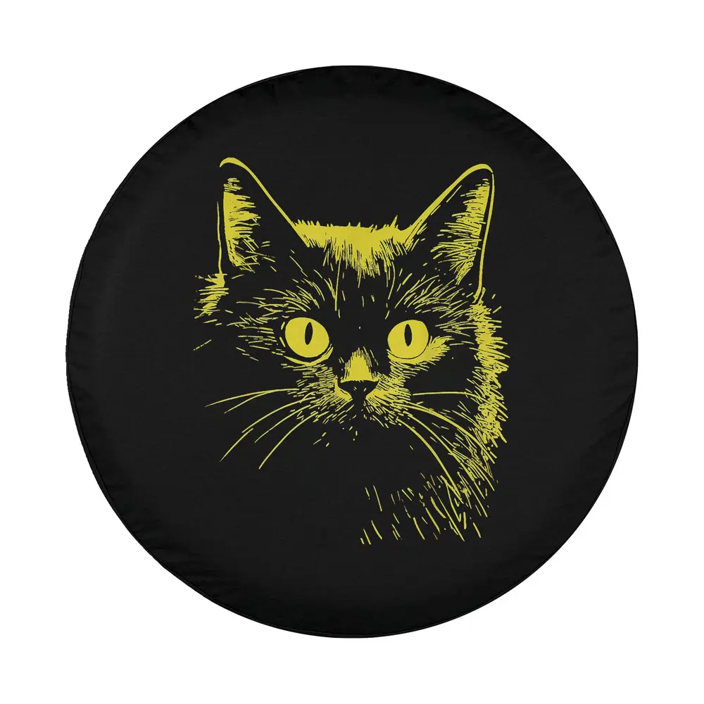 yellow sketched cat face illustration design for spare tire cover