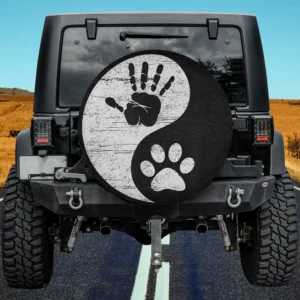 Yin yang dog paw handprint distressed spare tire cover no camera hole