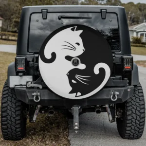 yin yang intertwined cats peace loving spare tire cover with camera hole option