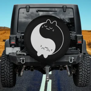 Yin yang sleeping cats minimalist cat spare tire cover with no camera hole for Jeep or SUV