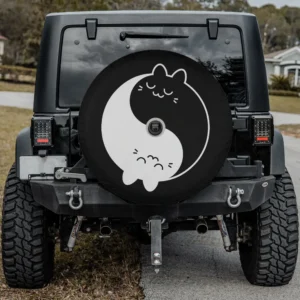 Yin yang sleeping cats minimalist cat spare tire cover with backup camera hole for Jeep Wrangler