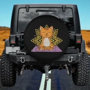 Yoga cat mandala purple mat spare tire cover for Jeep SUV RV with no camera hole