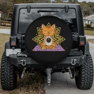 Yoga cat mandala purple mat spare tire cover for Jeep SUV RV with camera hole