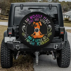 Yoga dog peace love rainbow text spare tire cover with backup camera hole for Jeep Wrangler