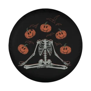 Yoga skeleton jack-o-lantern bats Halloween design for spare tire cover