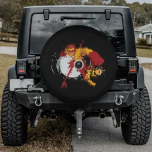 Young Justice splatter art Kid Flash logo spare tire cover with camera hole for Land Rover Defender