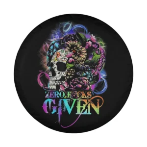 zero fucks given sugar skull rainbow tie dye design only spare tire cover
