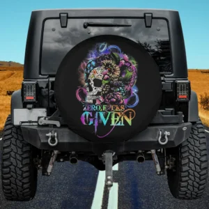 zero fucks given sugar skull rainbow tie dye spare tire cover no camera hole