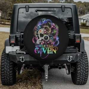 zero fucks given sugar skull rainbow tie dye spare tire cover with camera hole