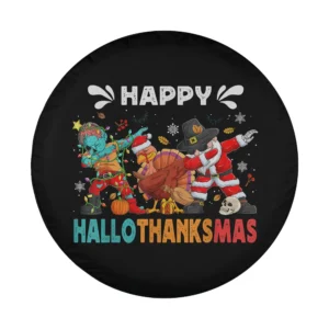 cartoon zombie turkey santa happy hallothanksmas holiday design on spare tire cover