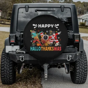zombie turkey santa happy hallothanksmas spare tire cover with backup camera hole for Jeep SUV RV