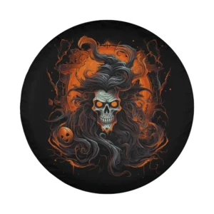 Zombie witch skull and pumpkin Halloween design for spare tire cover