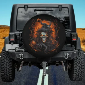Zombie witch skull and pumpkin Halloween spare tire cover no camera hole