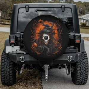 Zombie witch skull and pumpkin Halloween spare tire cover with camera hole