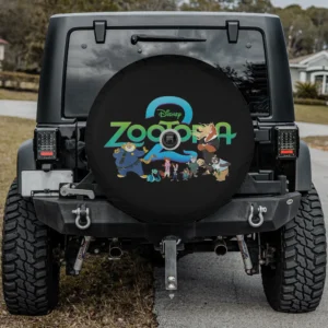 Zootopia 2 illustrated animal characters spare tire cover with backup camera hole for Jeep