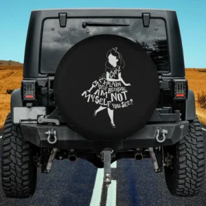 Alice silhouette with text quote Disney spare tire cover no camera hole