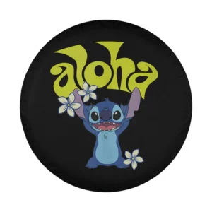 Closeup of Aloha Stitch plumeria flowers Disney spare tire cover design