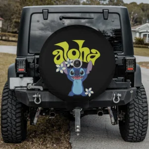 Aloha Stitch plumeria flowers Disney spare tire cover with backup camera hole option