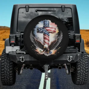 American flag cross and bald eagle spare tire cover for Mercedes G-Wagon, no camera hole