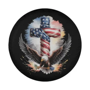 Vintage American flag cross and bald eagle design for spare tire cover