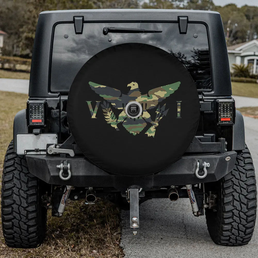 army camo eagle VI initials spare tire cover for Mercedes G-Wagon with camera hole