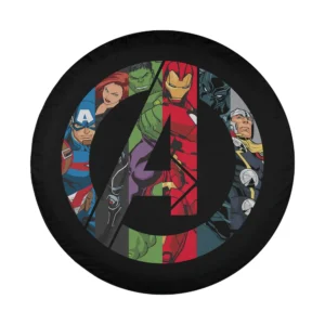 Marvel Avengers comic heroes A logo spare tire cover design closeup