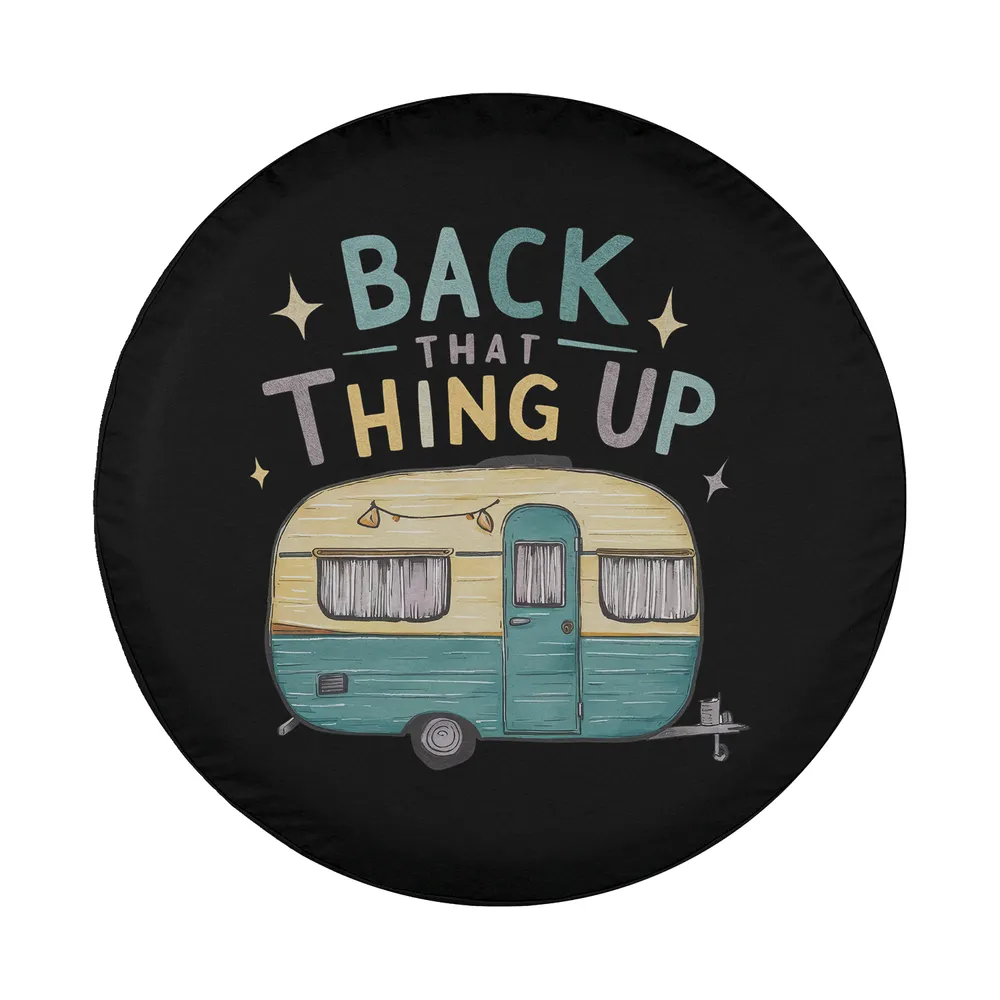 hand-drawn retro camper trailer with back that thing up text design