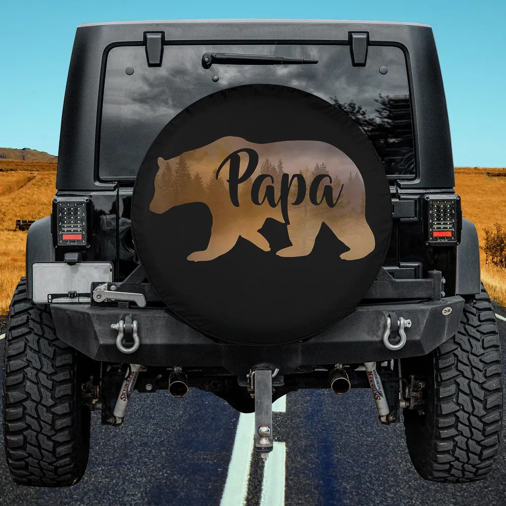Papa bear forest silhouette camping spare tire cover without camera hole for Jeep, RV, SUV, Truck, Trailer