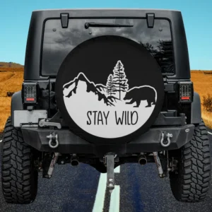 Bear mountain pine tree stay wild spare tire cover with no camera hole on Jeep