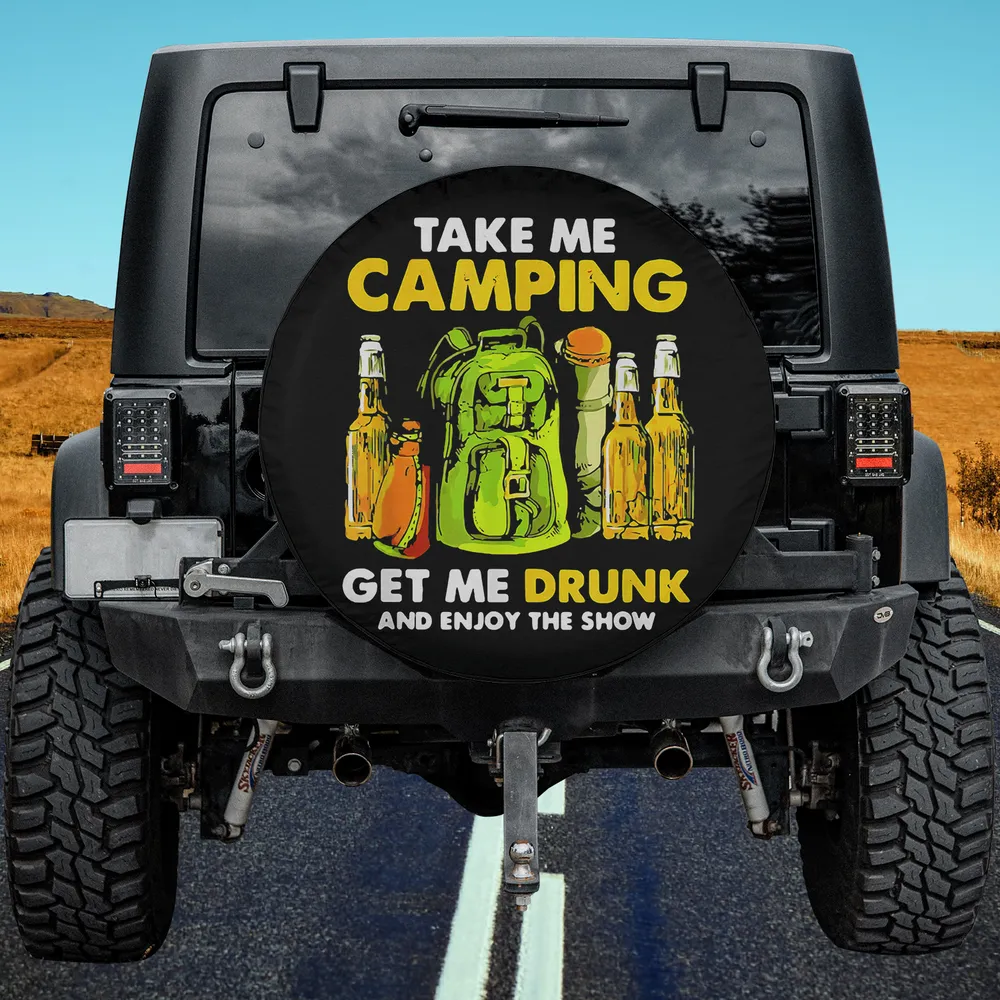 Beer bottles and green backpack camping spare tire cover with no camera hole