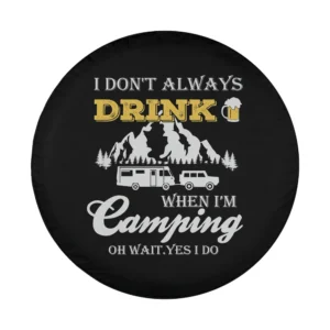 retro camping spare tire cover with beer mug and mountain design only