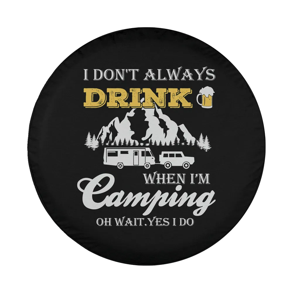 retro camping spare tire cover with beer mug and mountain design only