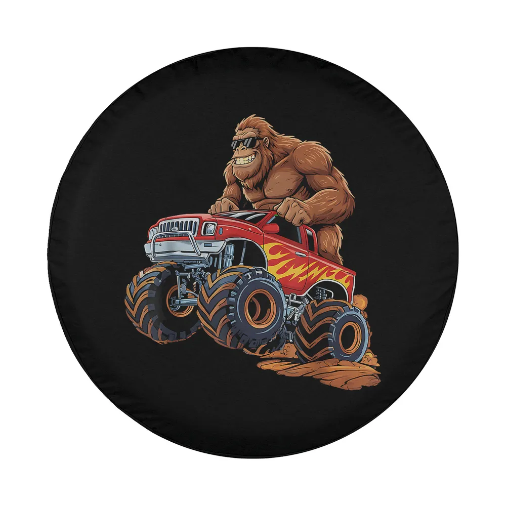 funny bigfoot monster truck sasquatch graphic design for spare tire cover