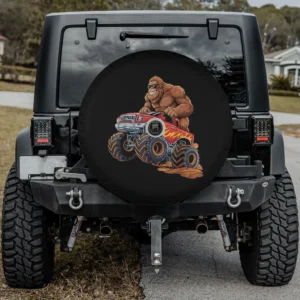 funny bigfoot monster truck sasquatch graphic spare tire cover with camera hole
