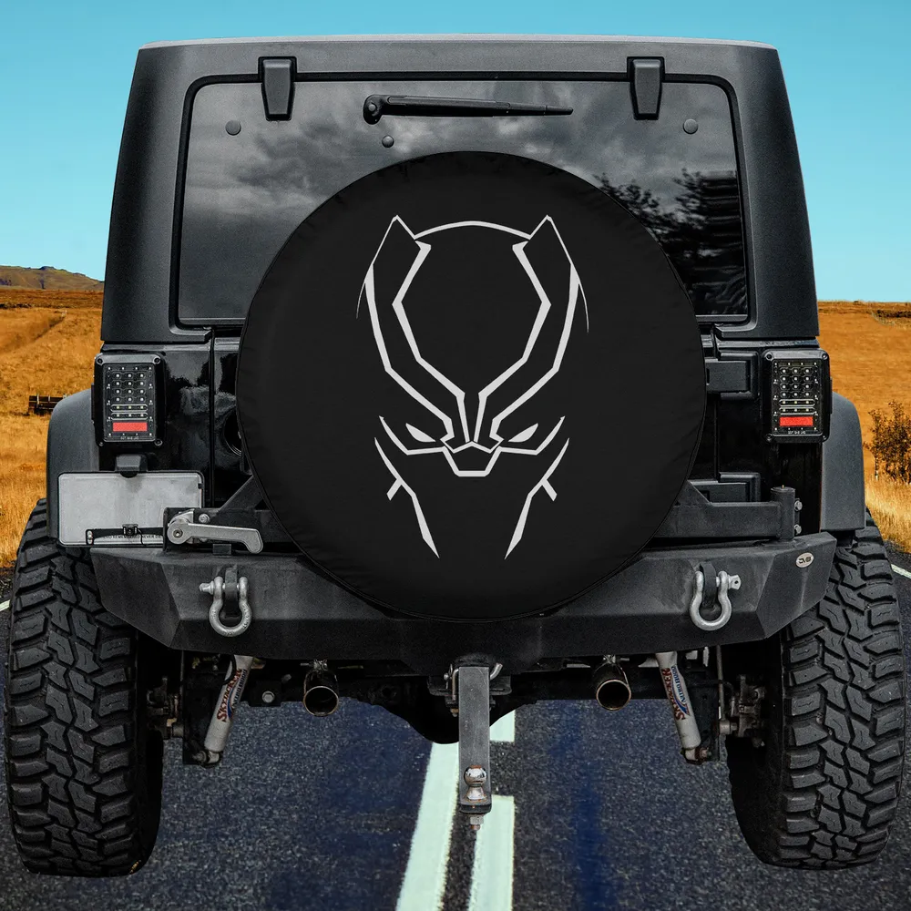 Black Panther minimalist line art Marvel Avengers spare tire cover no camera hole on Jeep