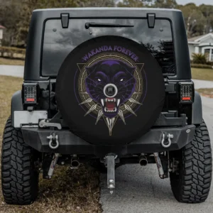 Black Panther Wakanda Forever tribal circle spare tire cover with camera hole