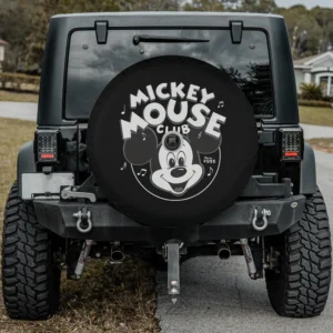 black white mickey mouse club logo retro spare tire cover with camera hole