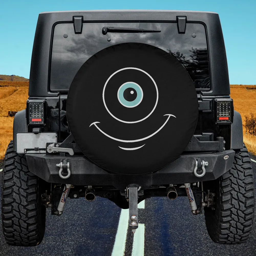 Blue cartoon eye wide smile Monsters Inc spare tire cover no camera hole for Jeep