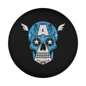 Captain America sugar skull with blue wings and star eyes graphic design only